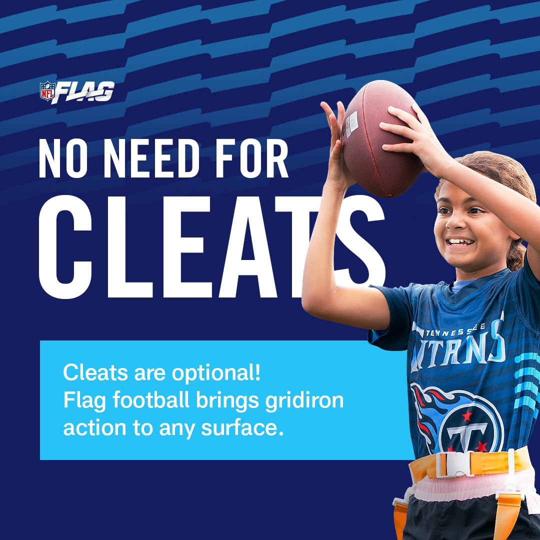 NFL FLAG graphic explaining that players do not need cleats